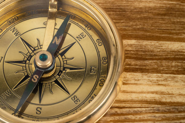 istock Compass on wooden background, concept for direction transportation and travel 1150724303