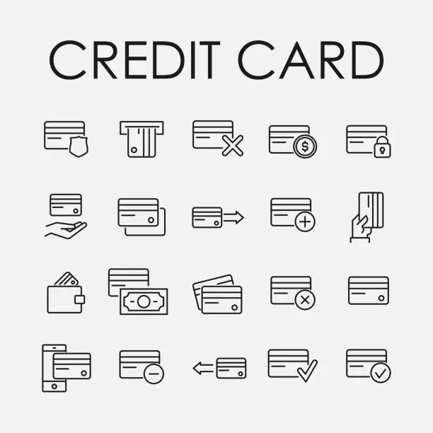 Vector illustration of Premium set of credit card line icons.