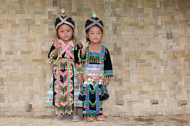 Girls from Asia Hmong Girls from Asia Hmong, portraits in traditional clothes miao minority stock pictures, royalty-free photos & images