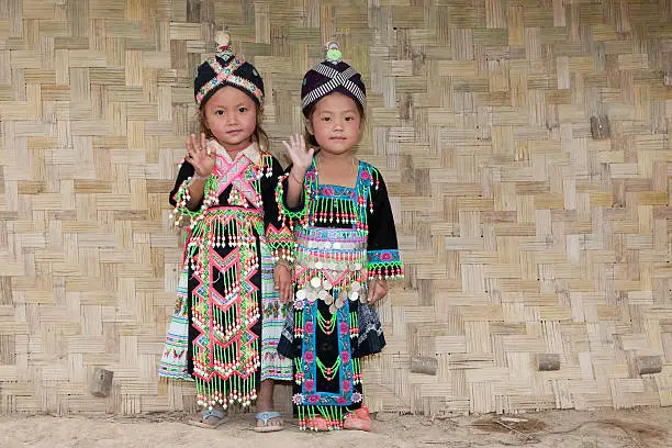 Girls from Asia Hmong, portraits in traditional clothes