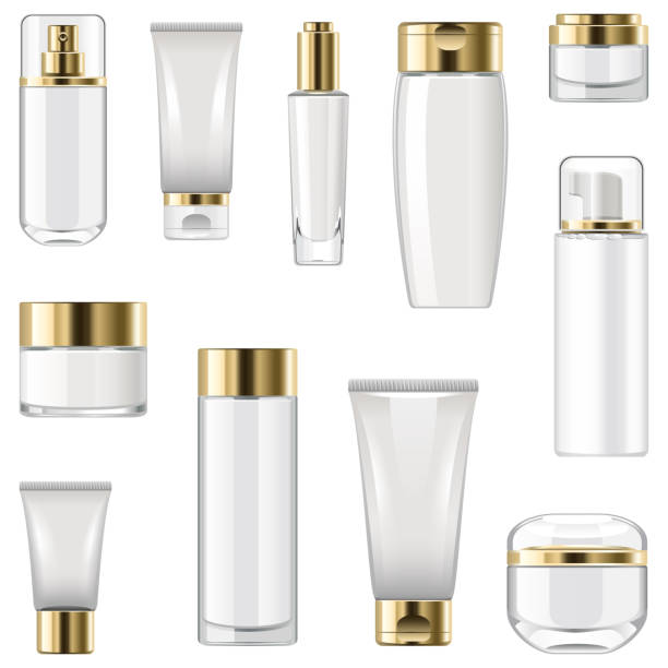 ilustrações de stock, clip art, desenhos animados e ícones de vector unlabeled cosmetic packaging - moisturizer cosmetics beauty treatment jar