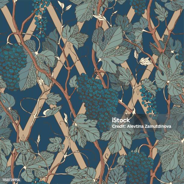 Grape Pattern Geometric Seamless Vintage Hand Drawn Grape Pattern Stock Illustration - Download ...