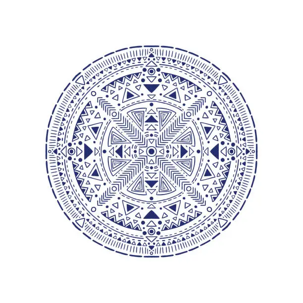 Vector illustration of Hand drawn round aztec pattern. Tribal vector illustration.