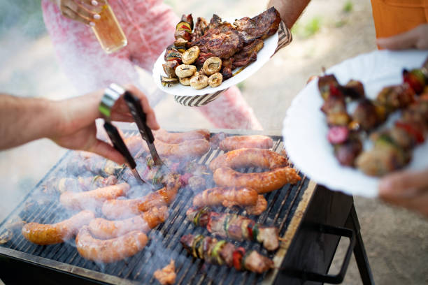 istock Grilled meat with vegetables over the coal on barbecue 1150729711