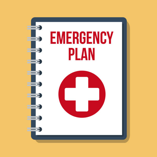 ilustrações de stock, clip art, desenhos animados e ícones de emergency plan documents in paper binder, vector flat illustration - emergência