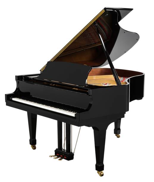 Grand piano black Grand piano black open with clipping path. piano stock pictures, royalty-free photos & images