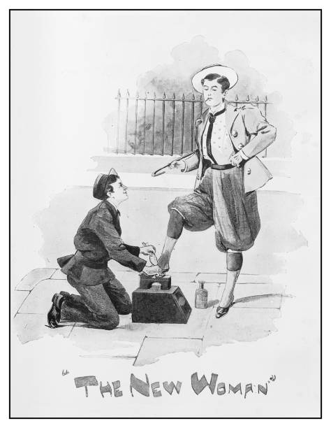 античная иллюстрация: shoeshiner - working illustration and painting engraving occupation stock illustrations