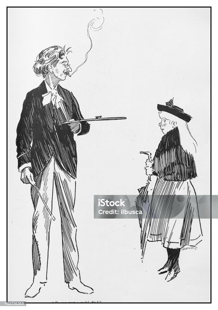 Antique illustration: Man and little girl Daughter stock illustration