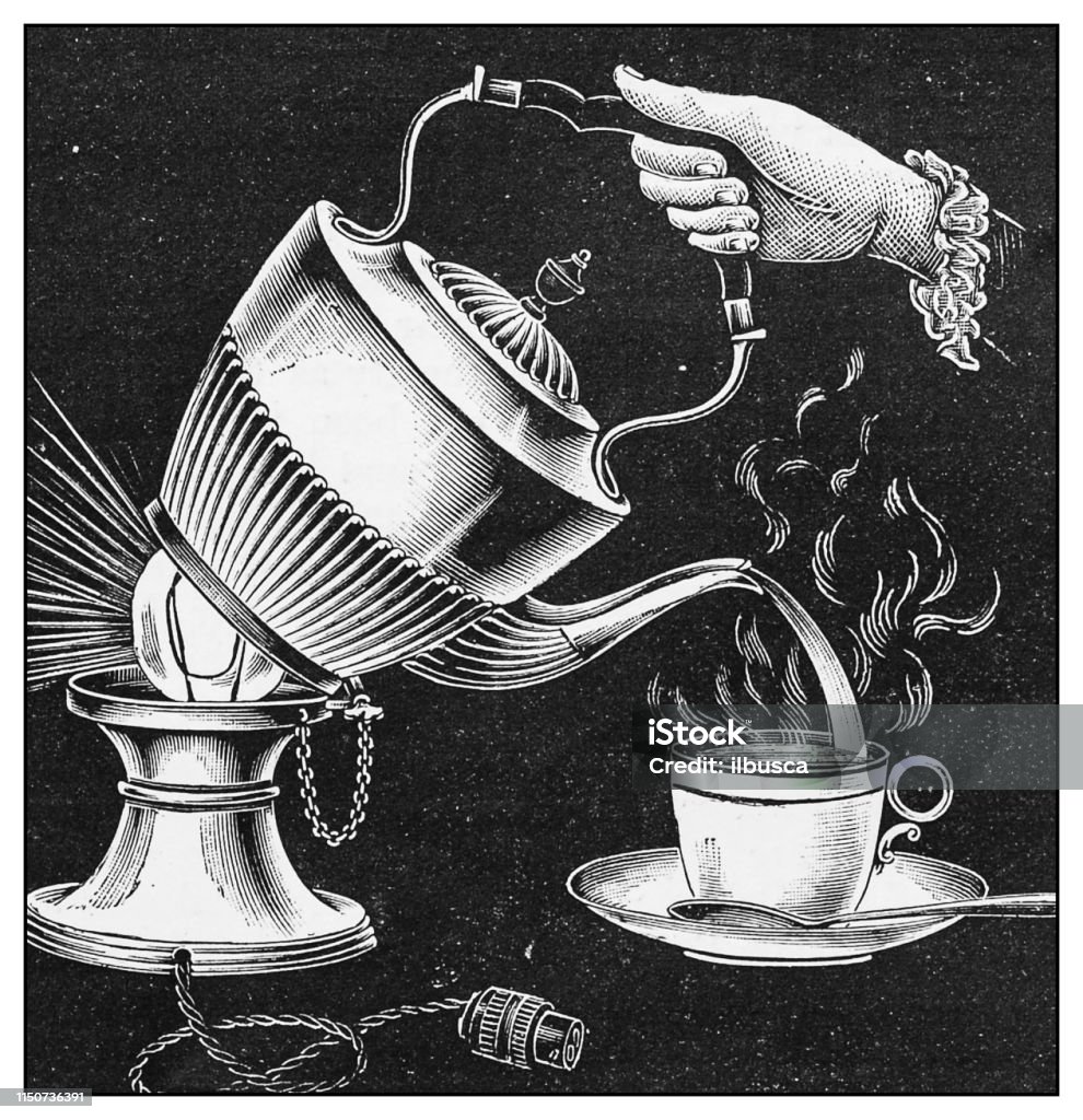 Antique illustration: Electric tea kettle Tea - Hot Drink stock illustration