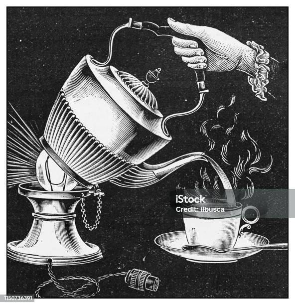 Antique Illustration Electric Tea Kettle Stock Illustration - Download Image Now - Tea - Hot Drink, Archival, History