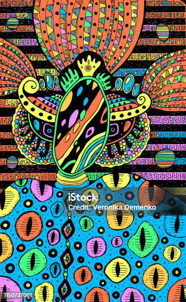Extraterrestrial Creature Surreal Fantastic Colrful Drawing Hand Drawn Psychedelic Illustration Vector Artwork Stock Illustration - Download Image Now