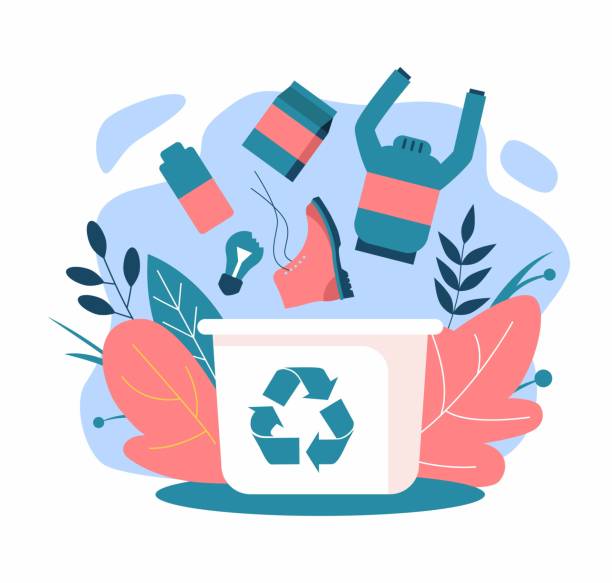 ilustrações de stock, clip art, desenhos animados e ícones de recycling. zero waste. garbage falls into the trash - pilha roupa velha