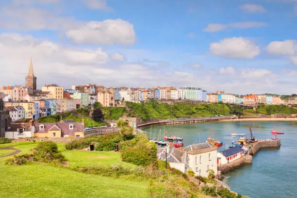 Tenby, Pembrokeshire, Wales, UK, from Castle Hill.