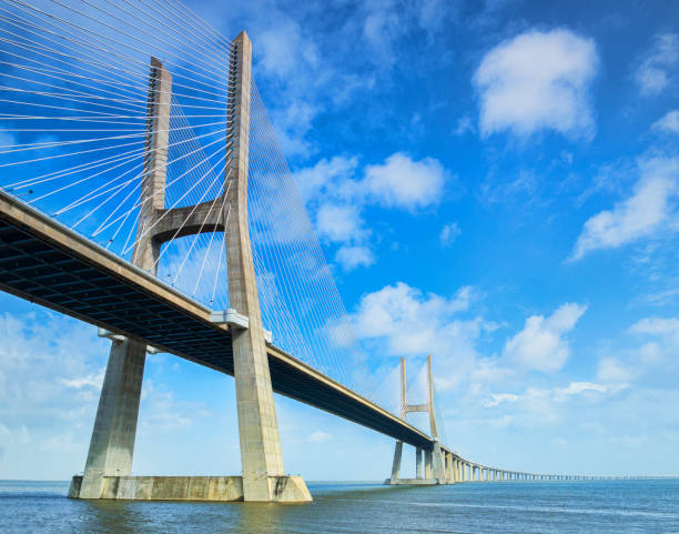 istock Vasco da Gama Bridge, the 17km cable stayed bridge which spans the River Tagus near Lisbon, Portugal. 1150738070