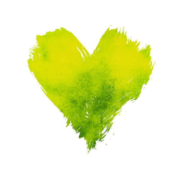 istock Green watercolor painted heart shape on white 1150738415