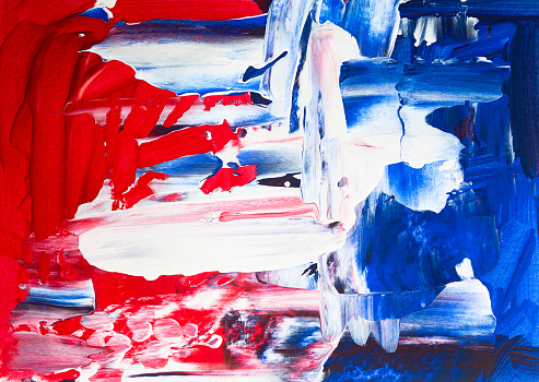 Abstract Art painted red, white and blue with use of palette knife and acrylic paints. Fourth of July Background art. This artwork is the creation of this photographer, created May 2019.