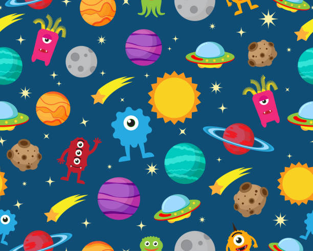 Seamless pattern of alien with ufo and planet in space galaxy background - Vector illustration Seamless pattern of alien with ufo and planet in space galaxy background - Vector illustration astronaut backgrounds stock illustrations