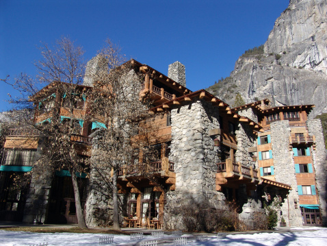A winter picture of the famous AhWahnee Hotel in Yosemite!