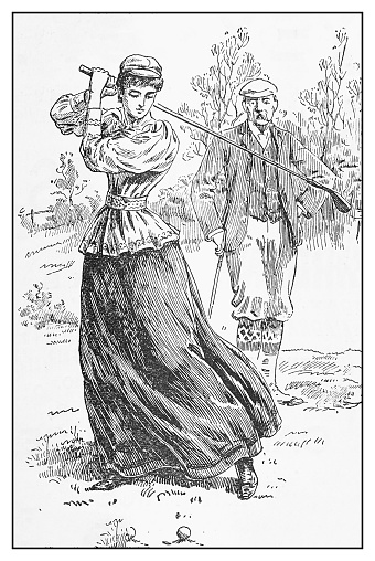Antique illustration: Woman golfer