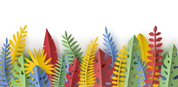 Vector illustration of Trendy Summer border with tropical leaves