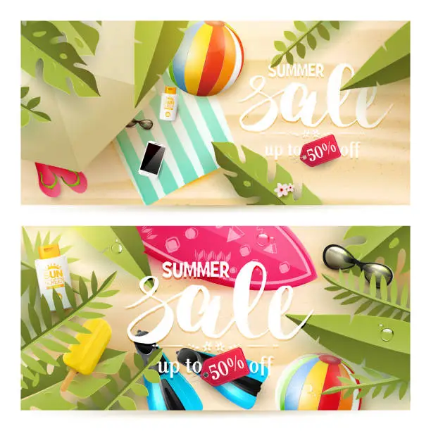 Vector illustration of Summer sale trendy headers or banners