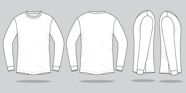 длинный рукав белая футболка вектор для шаблона - long sleeved shirt blank black stock illustrations