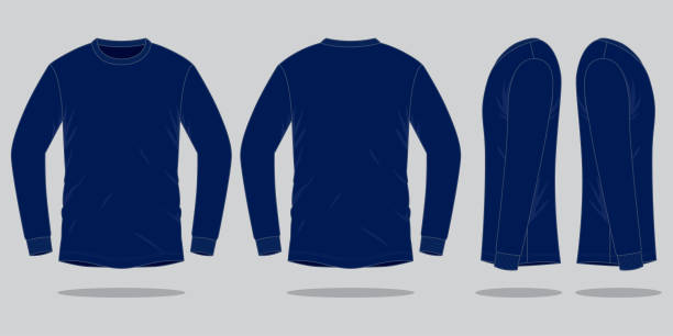 ilustrações de stock, clip art, desenhos animados e ícones de long sleeve navy blue t-shirt vector for template - dorso humano