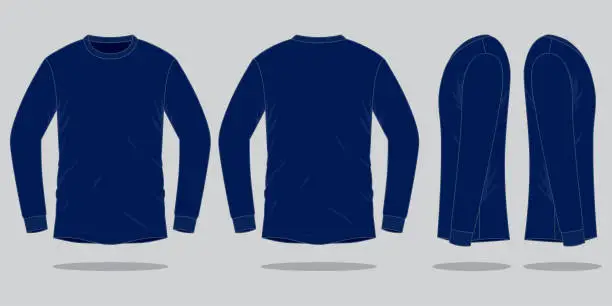 Vector illustration of Long Sleeve Navy Blue T-Shirt Vector for Template