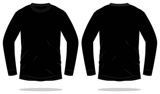 ilustrações de stock, clip art, desenhos animados e ícones de long sleeve black t-shirt vector for template - long sleeved shirt blank black