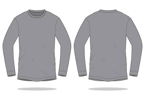 illustrazioni stock, clip art, cartoni animati e icone di tendenza di vettore t-shirt grigio a maniche lunghe per modello - maniche lunghe