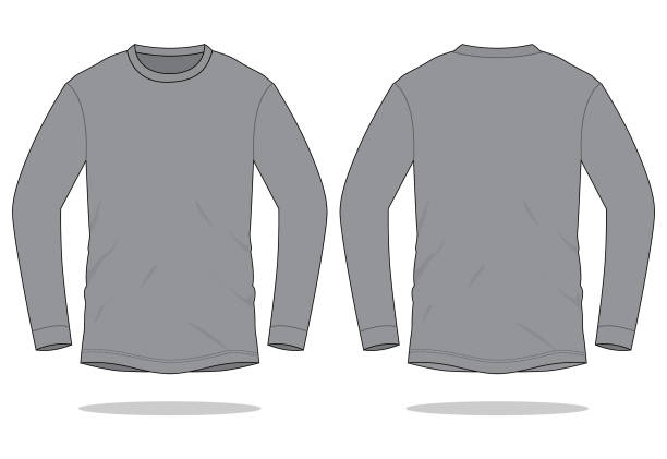 Long Sleeve Gray T-Shirt Vector for Template Front and Back View slopestyle stock illustrations