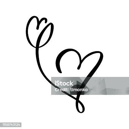 istock Hand drawn two Heart and tulip flower love sign. Romantic calligraphy illustration vector of valentine day. Concepn icon symbol for t-shirt, greeting card, poster wedding 1150743124