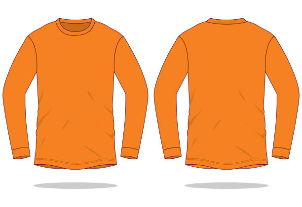 ilustraciones, imágenes clip art, dibujos animados e iconos de stock de manga larga naranja vector camiseta para plantilla - long sleeved shirt blank black