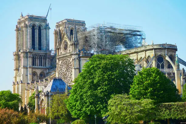 Photo of View of Notre Dame cathedral without roof and spire