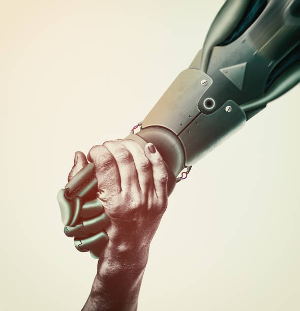 inteligencia artificial, concepto de futuro. - reaching human hand handshake support fotografías e imágenes de stock