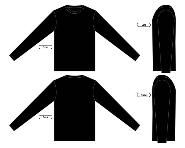 ilustrações de stock, clip art, desenhos animados e ícones de long sleeve t-shirt vector for template - long sleeved shirt blank black