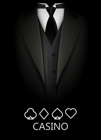 Tuxedo with suit of cards background. Casino concept. Elite poker club. Clean vector illustration