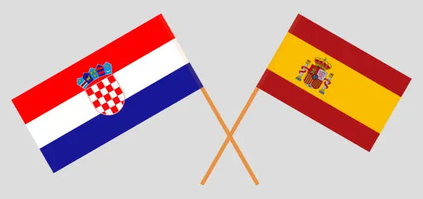 Vector illustration of Croatia and Spain. The Croatian and Spanish flags. Official colors. Correct proportion. Vector