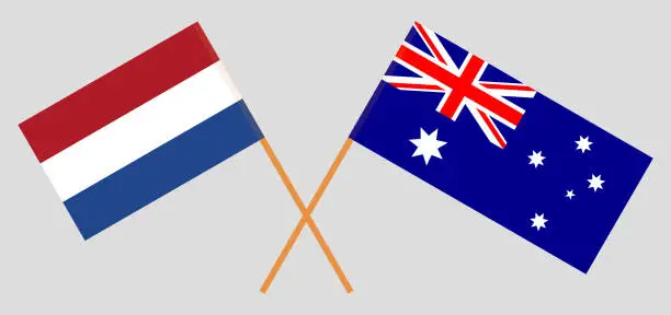 Vector illustration of Australia and Netherlands. The Australian and Netherlandish flags. Official colors. Correct proportion. Vector