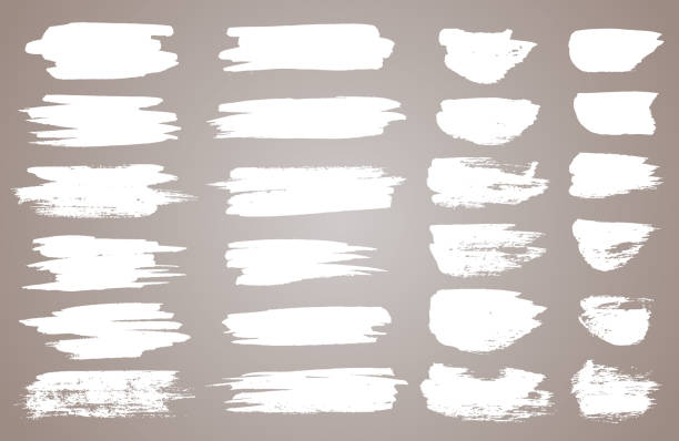 ilustrações, clipart, desenhos animados e ícones de jogo das manchas brancas do vetor da tinta. vector a pintura preta, o curso da escova da tinta, a escova, a linha ou a textura redonda. elemento, caixa, frame ou fundo artístico sujo do projeto para o texto - tinta instrumento de escrita