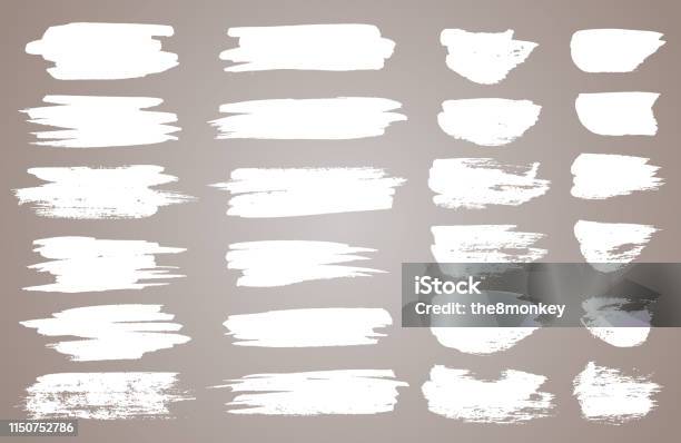Set Of White Ink Vector Stains Vector Black Paint Ink Brush Stroke Brush Line Or Round Texture Dirty Artistic Design Element Box Frame Or Background For Text Stock Illustration - Download Image Now