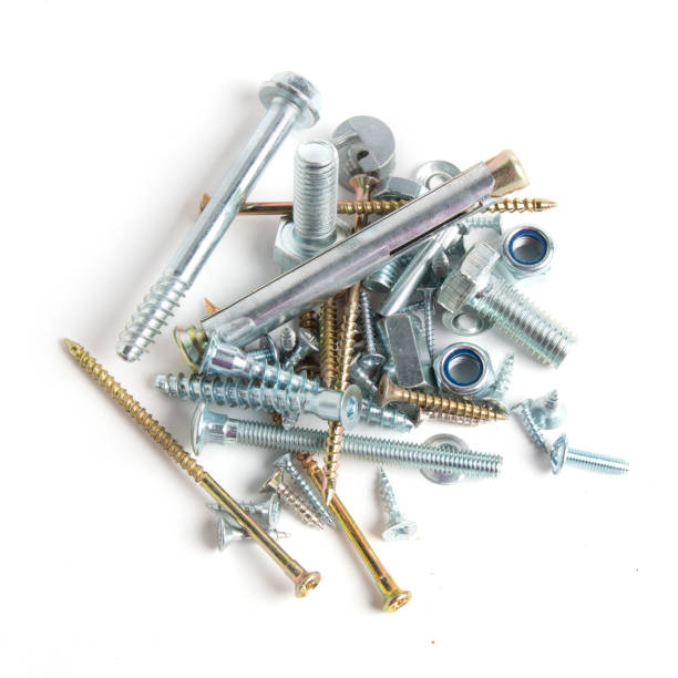 istock Many metal screws isolated on white background 1150756307