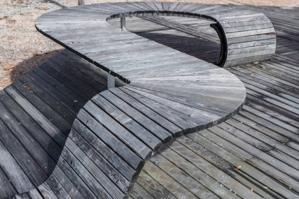 istock Modern geometric wooden construction intended as seating, Germany 1150757160