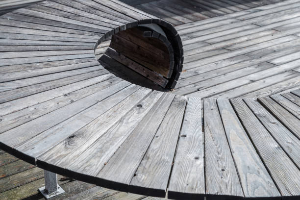 istock Modern geometric wooden construction intended as seating, Germany 1150757200