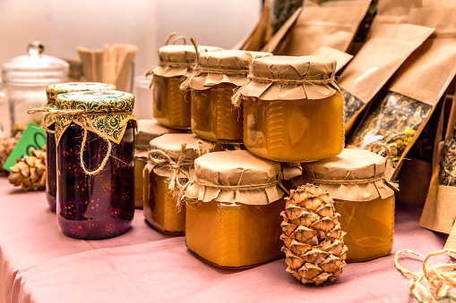 Homemade farm honey on the market