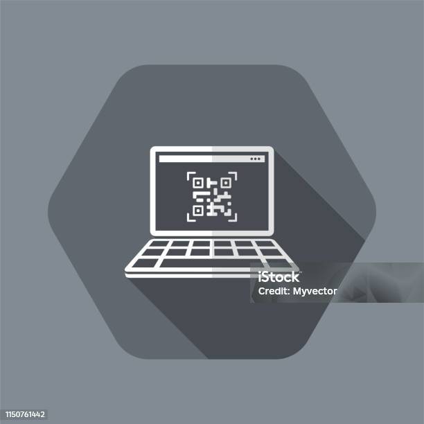 Qr Code On Laptop Flat Minimal Icon Stock Illustration - Download Image Now - Applying, Bar Code, Bar Code Reader