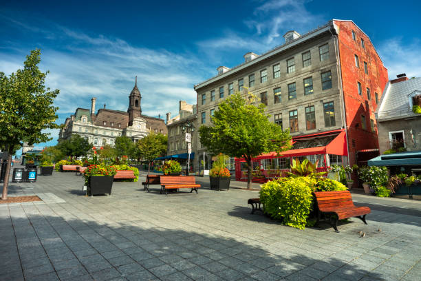 Cobblestone streets in Old Montreal Quebec Canada