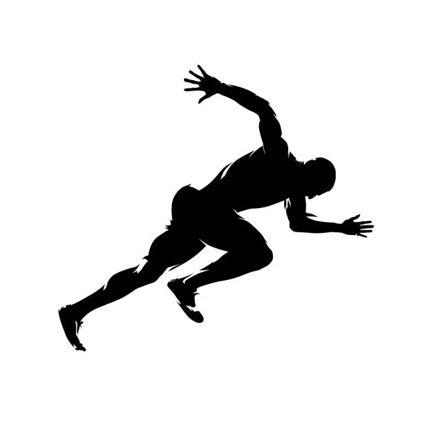 ilustraciones, imágenes clip art, dibujos animados e iconos de stock de hombre corriendo, vista lateral, silueta vectorial aislada. saltarse - sprinting