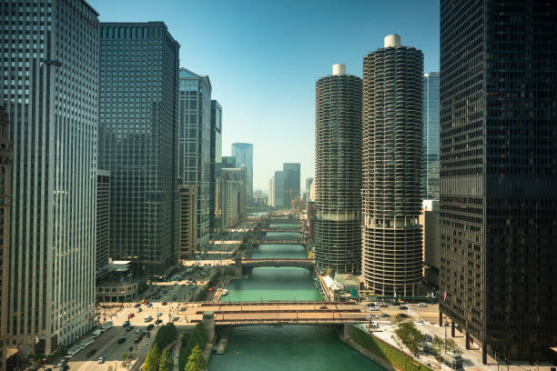 istock Chicago cityscape and bridges over the river 1150762066