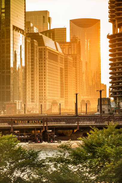 istock Chicago Illinois cityscape and bridges over the river 1150762081